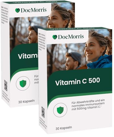 DocMorris Vitamin C 500 – 30 Kapseln – Hochdosiertes Vitamin C für Immunsystem, Zellschutz & Haut – Gegen Müdigkeit & oxidativen Stress - Nahrungsergänzungsmittel