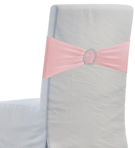 sourcing map 10Pcs Chair Sashes Chair Bow, 350x130mm Polyester Stretch Band with Buckle Slider for Banquet Party Wedding Party Events (Rose Gold)