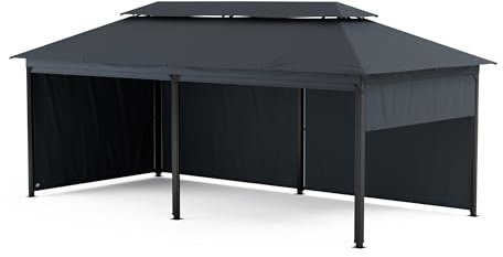 blumfeldt Grandezza Cortina Pavillon – 3x6 m Stahlrahmen, Aufrollbare Seitenteile, Wetterfestes Dach, Gartenpavillon Dunkelgrau