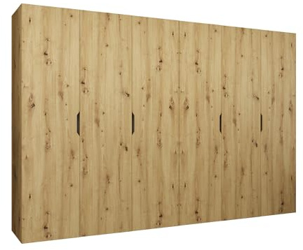 Mirjan24 Kleiderschrank mit Einlegeböden und Kleiderstange Midere 300, Vielseitiger Drehtürenschrank, Elegantes Kleiderschrank 6-türig (Artisan Eiche)