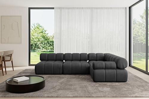 ALTDECOR Modulares Sofa Ecksofa in L-Form Corner modular Sofa Eckcouch Couch Wohnlandschaft Cauchsofa Polstersofa Mende-L2-285x190x70 cm Schwarz