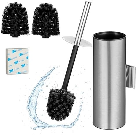 Relaxdays Toilettenbürste Wandmontage, Kleben oder Bohren, HBT: 36,5x9x11 cm, WC-Bürste, Edelstahl, Kunststoff, Silber