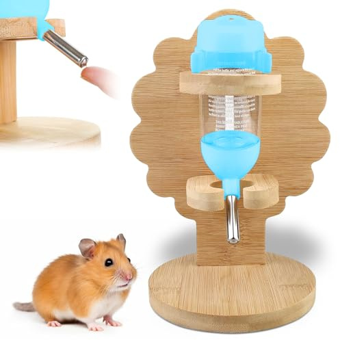 SPORWAY Hamster Water Bottle with Stand: Oak Stand Small Animal Water Dispenser, Adjustable Automatic Water Feeder for Hamster, for Small Pet Cages (80ml)