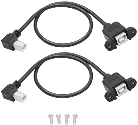 Riertostng Lot de 2 câbles d'extension d'imprimante USB 2.0 à port carré, USB B mâle vers USB B femelle, espacement des trous de 30 mm, avec vis de fixation (1FT)