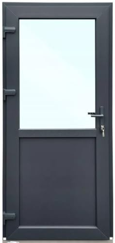 Haustür Kunststoff 100x210 cm DIN Links | Nebeneingangstür mit Sicherheitsverglasung | Kellertür Komplettset für Shop, Garage, Haus | Eingangstür mit 4-Punkt-Schloss und Zubehör | Anthrazit