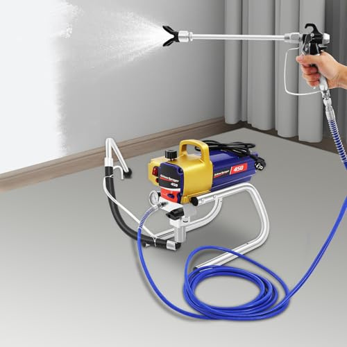 Hochleistungs-Airless Farbspritzgerät 1500W, max. Durchfluss 2,2L/min, Sprühfarbe Spritzgerät für Wand- und Fassadenfarbe, inkl. Hochdruckschlauch, Sprühdüse & Verlängerungsstange (Blau)