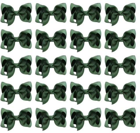 Bow Hair Clips for School Hair Accessory, 20 PCS Ribbon Hair Bow Clips | Barrettes Hair Accessories School Clips for Girls for Christmas Birthday Gift Uniform(Green)