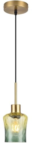 OURLOVEII Modern Glas Pendelleuchte Gold Esszimmer Hängelampe mit Grün Gelber Farbverlauf Glas Lampenschirm, E27 Kupferoptik Küche lampe Höhenverstellbar für Flur Esstische Wohnzimmer Schlafzimmer