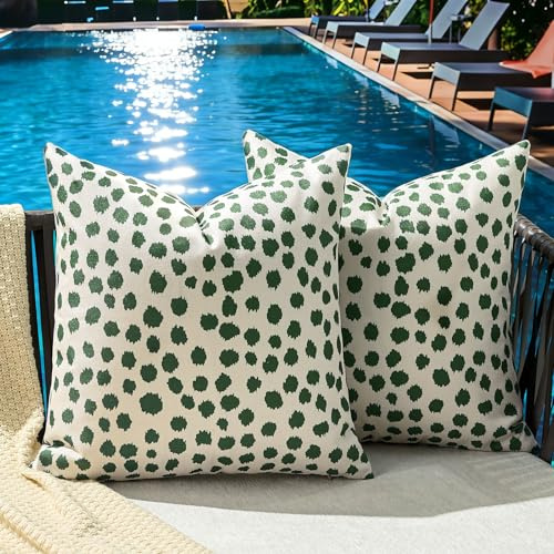 Waterproof Outdoor Cushion Covers 45x45cm Set of 2 Green Polka Dot Summer Cushion Covers Outdoor Boho Farmhouse Cushion Case Decorative Garden Pillow Covers for Home Bedroom Sofa Patio 18x18 inch