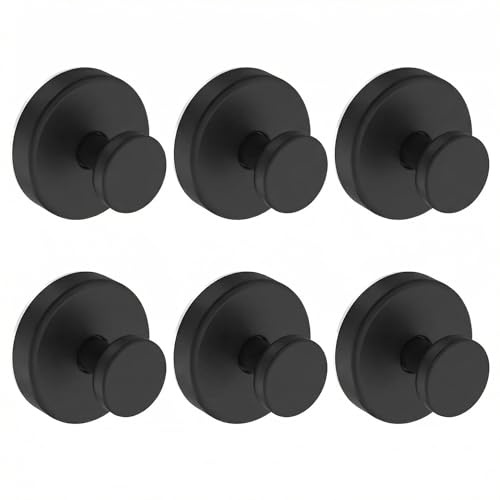 SUVEK 6 Pack Suction Cup Hooks, No Drill Towel Hooks, Heavy Duty Stainless Steel Hanger for Coat Robe, Waterproof Vacuum Suction Holder for Bathroom Shower, Kitchen, Glass Door, Tile & Mirror - Black