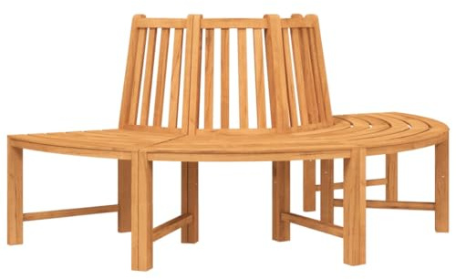Owoxanthellate Halbrunde Baumbank aus massivem Teak 201 x 102 x 90 cm wetterfest mit Rückenlehne Sitzbank für Garten Balkon und Park