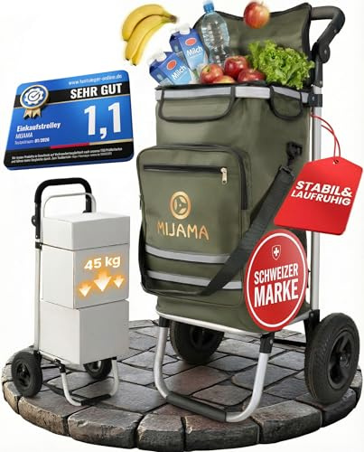 XXL Einkaufstrolley mit großen Lufträdern 45 kg Tragkraft Leichter, klappbarer Hackenporsche mit Metallhaken für Einkaufswagen | Viel Stauraum, wasserabweisend, Shopping Trolley