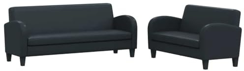 QJBSAVVA 2-TLG. Sofa-Set Kunstleder Schwarz, Klassische Couchgarnitur mit 2-Sitzer und 3-Sitzer, Polstersofa Set mit Holzrahmen für Wohnzimmer und Büro, Zeitloses Design