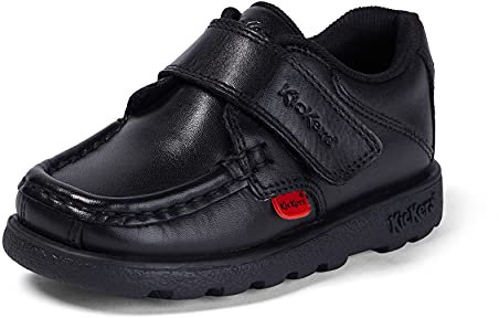 Kickers Boy's Fragma Single Strap Moc Toe Comfortable Leather Shoes | Smart Everyday School Look | Hook & Loop Fastening, Cushioned for All-Day Wear, Black, 8.5 UK Child