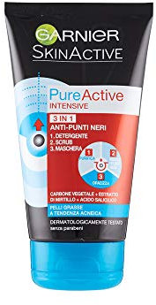 Garnier Pure Active Intensive 3 in 1 charcoal blackhead mask wash scrub 150ml