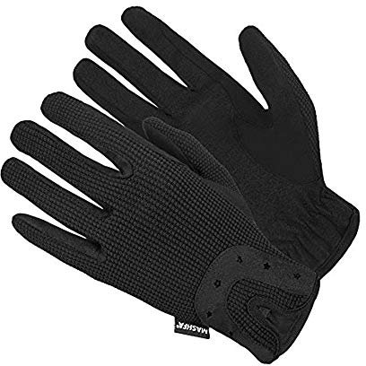 Mashfa Damen Frauen Reiten Handschuhe Baumwoll- Dublin Spur Stoff Shires Handschuhe Leder Reithandschuhe Schwarz Klein