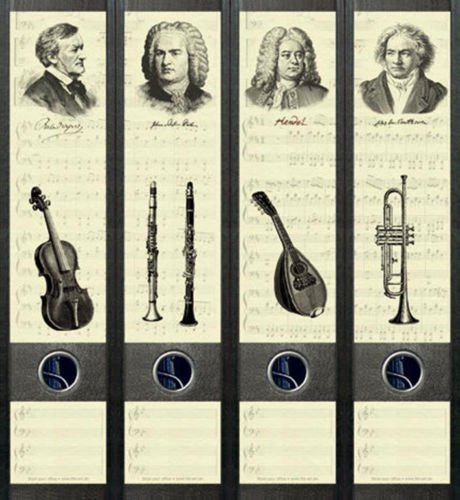 4er Set Ordnerrücken für breite Ordner Beethoven Musiker Musik Aufkleber Etiketten Deko 065