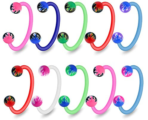 Monster Piercing 10 Stück Packung UV Flame Kugeln mit 16 Gauge - 10MM Länge flexibel Bioplast Circular Barbell Ring Piercing