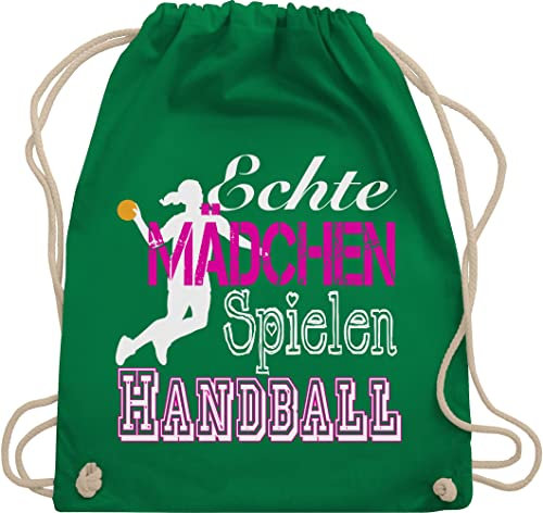 Turnbeutel Rucksack - EM 2026 Trikot Ersatz - Echte Mädchen Spielen Handball weiß - Unisize - Grün - geschenke für handballer handballbeutel hanball habdball beutel kinderturnbeutel halbball