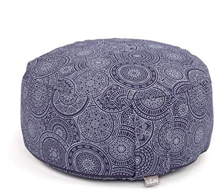 Bodhi Meditationskissen Rondo Ø 33 cm | Maharaja Collection | Yogakissen mit abnehmbarem und waschbarem Bezug aus 100% Baumwolle | Bodensitzkissen mit Kapok-Füllung | Mandala/dunkelblau