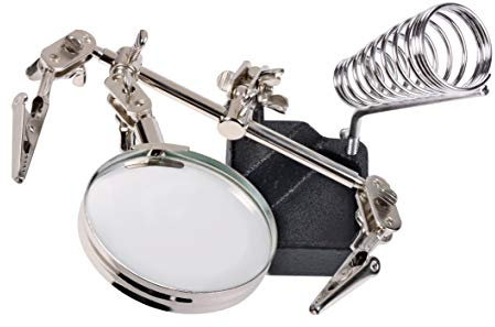 ROTHENBERGER Industrial Dritte Hand, Löthilfe mit Lupe und flexible Greifarme, Krokodil-Klemme inkl. Standfuß und Lötkolben-Halter, Helping Hand, zum Löten, Reparatur, Hobby und Handwerk, 1500002883