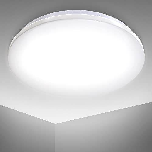 B.K.Licht - Deckenlampe für das Bad mit neutralweißer Lichtfarbe, IP44, 12 Watt, 1200 Lumen, LED Deckenleuchte, LED Lampe, Badlampe, Badezimmerlampe, Küchenlampe, Feuchtraumleuchte, 29x7 cm, Weiß
