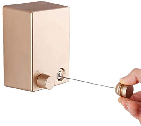 Youngine Stendipanni fissato al muro della lavanderia appendiabiti ritrattabile dell'interno dell'interno con il gancio regolabile della corda della corda d'acciaio, 4.2M / 13.8ft (D'oro)