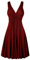 OverDose Soldes Robe Vintage Femme Grande Taille Rockbilly Sexy Col V Chic de Soirée Cocktail, Plisée Au Genou évasée XL-5XL (Rouge,44)