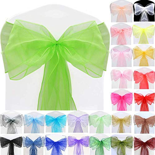 BigBigShop 50 Stück Organza Stuhl Band Schleife, Stuhlhussen Stuhl Schärpe, Organza Schleifenband für Hochzeit Party Dekoration (Grün)
