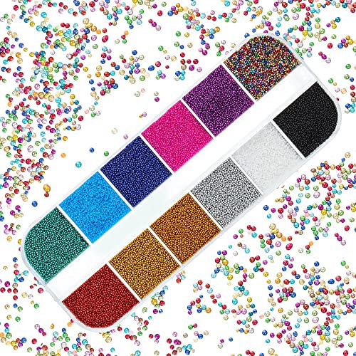 12 Grids Nagel Micro Pixie Perlen Mehrfarbig Winzig Glass Strass Elf Micro Caviar Kristallperlen für Nagel Kunst DIY Verschönerung Dekorationen