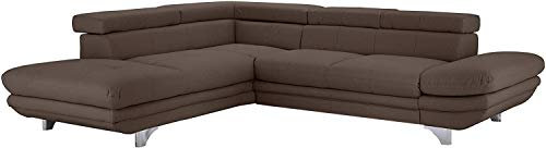 Mivano Schlafsofa Enterprise / Trendige Ledercouch in L-Form mit Ottomane links / Inkl. Bettfunktion und höhenverstellbare Kopfstützen / 273 x 75 x 238 / Kunstleder: graubraun