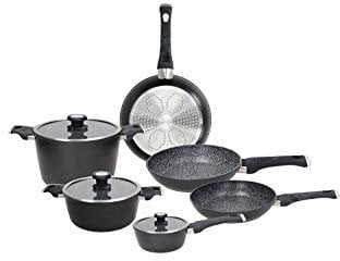 Tognana Sphera, Batteria di pentole e padelle, Set con 3 padelle, 2 casseruole, 1 pentola, 3 coperchi in vetro, 9 Pezzi, Alluminio, Nero