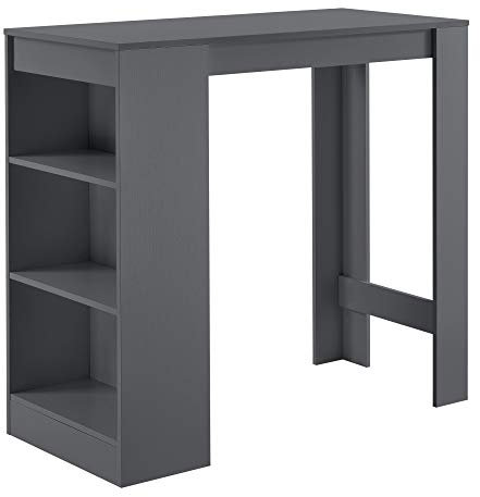 [en.casa] Bartisch Kouvola Bistrotisch Esstisch 110 x 50 x 103 cm Küchentisch Küchentheke mit 3 Fächern Stehtisch Bartheke für Esszimmer Wohnzimmer Küche Dunkelgrau