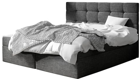 Mirjan24 Boxspringbett Gazel mit 2 Bettkasten, Bonell-Matratze und Topperr, Continentalbett, Polsterbett, Amerikanisches Bett, Ehebett, gepolstertes Kopfteil (Muna 10., 140 x 200 cm)