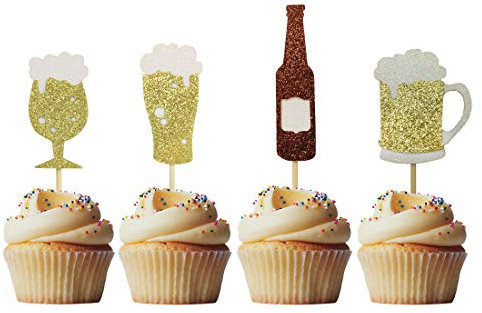 Morndew 24 PCS Goblet Beer Glass Champagne Cheers Cupcake Toppers for Festival New Year Party Celebration Party Birthday Party Wedding Party Decorations