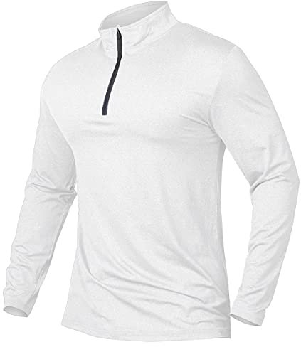 CARWORNIC Men's Sports Tops 1/4 Zip Long Sleeve Gym Running T-Shirts Quick-Dry Golf Hiking Polo Shirts Lightweight Pullover Tops Breathable Spring Workout Athletic Shirts White