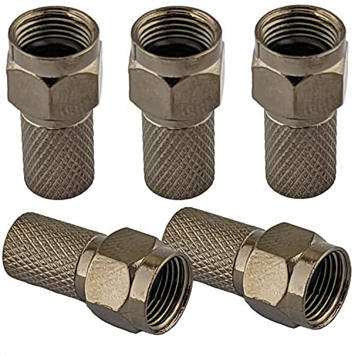 Set of 5 Waterproof F Plug Connectors - Micro Screw/Twist-On Design for Secure Aerial Coaxial Cable Connections - Compatible with RG6 Cables for Satellite TV, Sky, Broadband, and Digital Signals