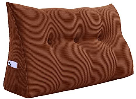 VERCART Rückenkissen Keilkissen Rückenlehne Kissen für Bett Sofa Kopfteil Gepolstert Bettkissen Wandkissen Sofakissen Groß Rueckenkissen Couchkissen Dekokissen Kordsamt Braun 100cm