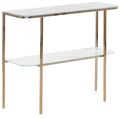 Beliani Table Console en Verre Effet Marbre Blanc Pieds Métalliques Dorés Glam Calvert