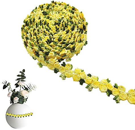 XCSJ 5 Yard Florale Spitzenborte Blumen Spitzenband Rosenstickerei Spitzenborte Stickerei Dekoband Zierband Borten Bänder Blumenband Borten Und Bänder Zum Nähen,Für Verzierungen,Kleidung,DIY (Gelb)