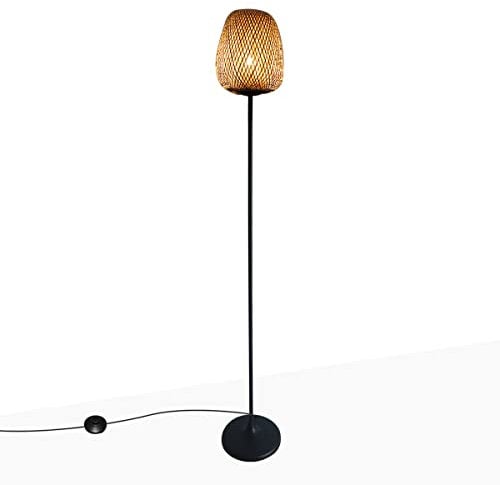 B·LED BARCELONA LED BarcelonaLED Stehleuchte aus Bambus, Vintage-Holz, modern, nordisch, Schwarz mit Fassung E27 für Beleuchtung Innenraum Wohnzimmer Studio