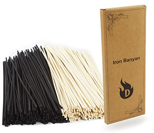 Iron Banyan Reed Diffuser Sticks, 25 cm natürliche Rattan Holz Sticks, Reed Sticks, ätherisches Öl Aroma Diffuser Ersatz Sticks für Aroma Duft (Schwarze und natürliche, 25)