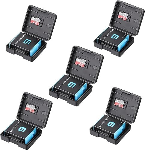Pack of 5 Plastic Protective Storage Case Boxes Compatible with Battery of Gopro 9/10/11 Hero Cameras; Multifunctional Battery Case Organizer with Memory Card Slot