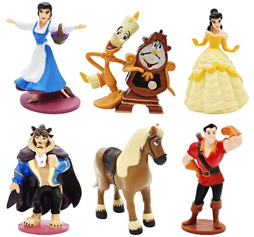 6Pcs Birthday Cake Topper Decorations, Princess Belle Cake Toppers, Mini Figurines Birthday Cakecorations Mini Figures for Kids (10cm)