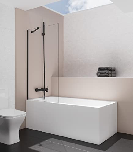 CRISTAL FIJO DE BAÑERA 150x85 cm | Modelo SCREEN BLACK | CRISTAL 8 mm CON TRATAMIENTO ANTI CAL | INCLUYE BRAZO 60-120 CM AJUSTABLE (TRANSPARENTE)