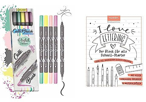 Online Calli.Brush Pastel, 5er Set Handlettering Brush-Pen, Pinsel-Stifte Set & Pinsel-Spitze für Bullet Journal, Wasserfarben, Aquarell & I Love Lettering - Der Block für alle Schnell-Starter