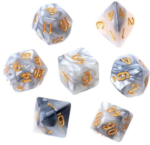 Knochen-Set REBEL RPG - Bicolor - Stahl-weiß (goldene Zahlen)