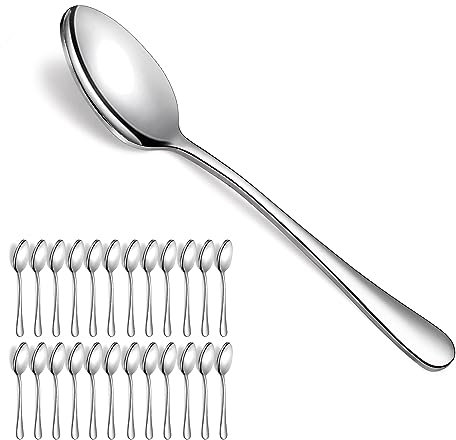 Evanda Dinner Spoons 24 Pieces, Stainless Steel 18.5cm Dessert and Soup Spoons, Table Spoon, Easy to Clean, Dishwasher Safe