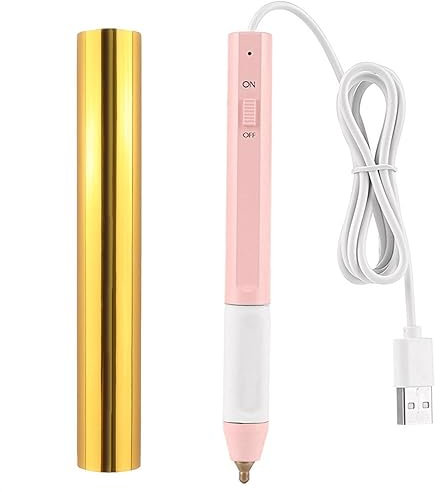 Briartw Heißfolienstift – Bastelstift-Werkzeug mit dicker Spitze 2,5 mm & goldener Glimmerfolien-Rollen-Set – rosa USB-Stift für glänzende Folierung auf Papier, Holz, Leder, Schreiben, Zeichnen,