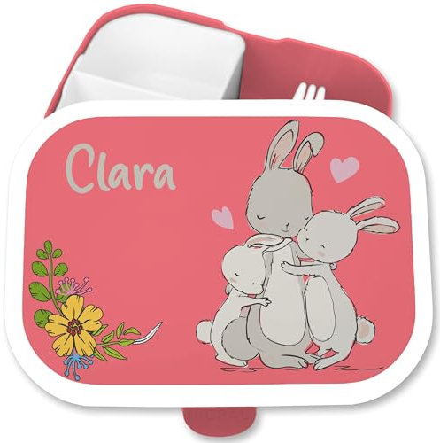 Brotdose Kinder Campus für Mepal - Hasenfamilie Hase Hasen Rabbit - 750 ml - Rosa - brotzeitbox kindergarten personalisierte bunny brotzeitdose mädchen brotdosen hasenmotiv vesperdose name tiere